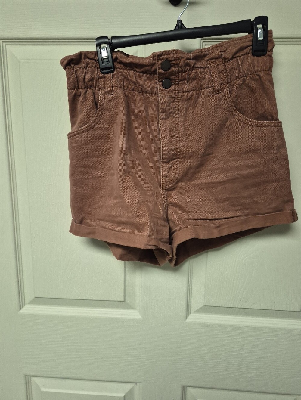 High waisted wide leg rust colored linen pants
